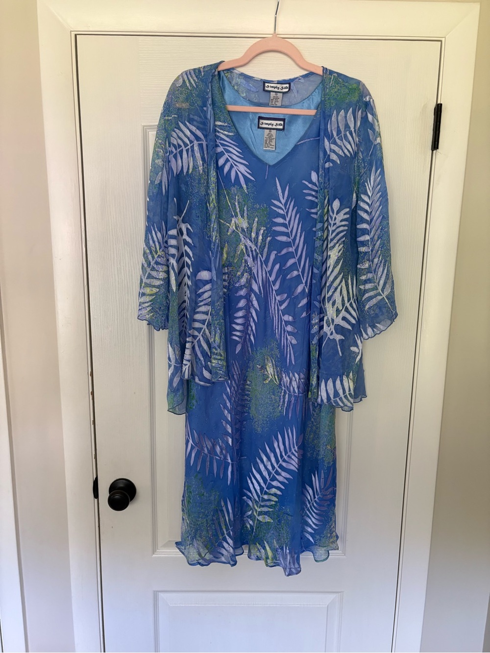 Simply Silk Blue Fern Print Women's Dress XL